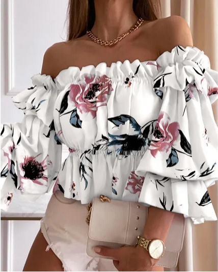  Middle Sleeve Shirt One Line Neck Off Shoulder 