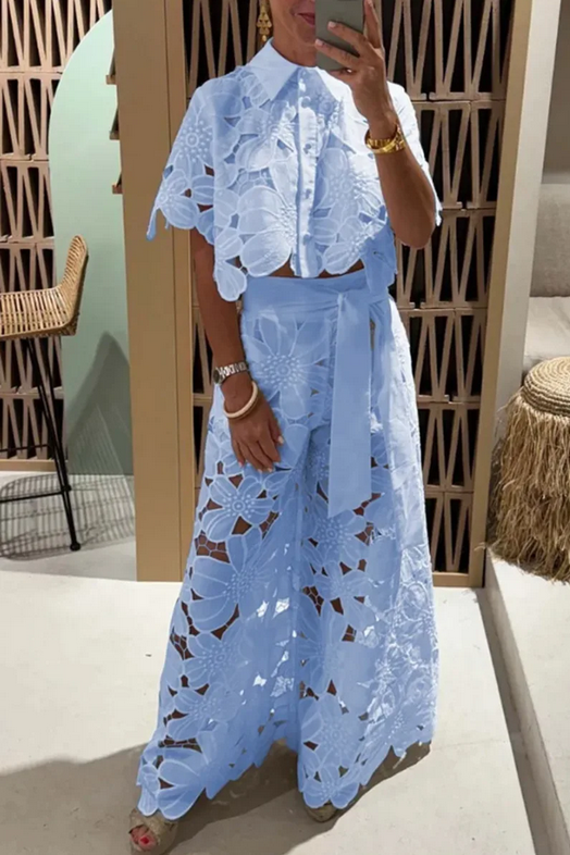  Blouse Tops&Tie-up Pants Set